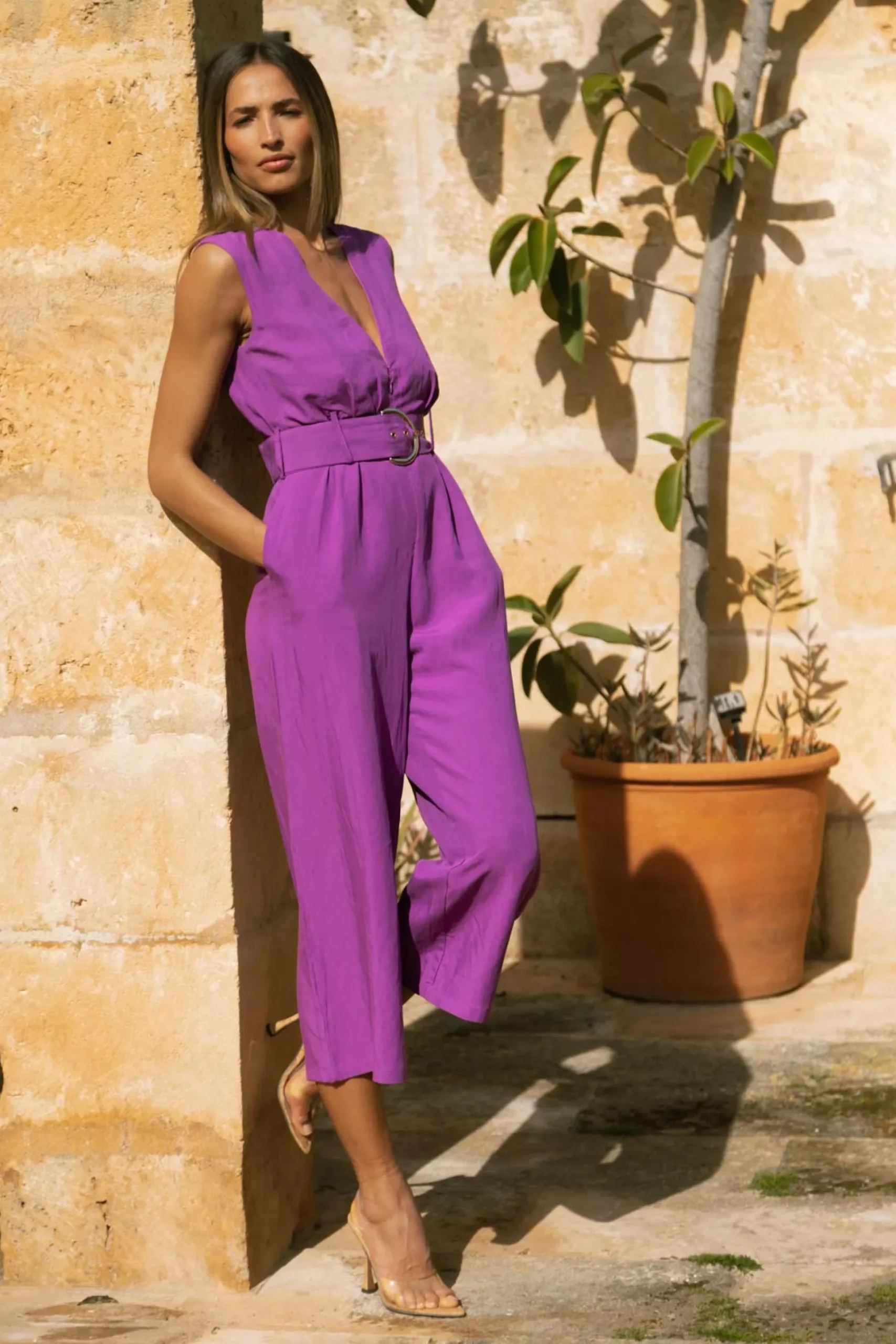 Indy Linen Jumpsuit In Purple-Reversible