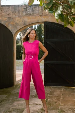 Indy Linen Jumpsuit In Raspberry-Reversible