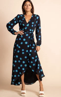 Jagger Maxi Dress In Polka Dot Blue On Black