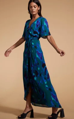Jenna Maxi Dress In Abstract Camo Blue On Green
