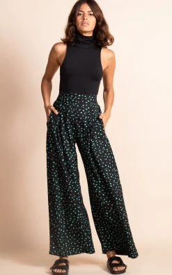 Joey Palazzo Trousers In Abstract Green On Black