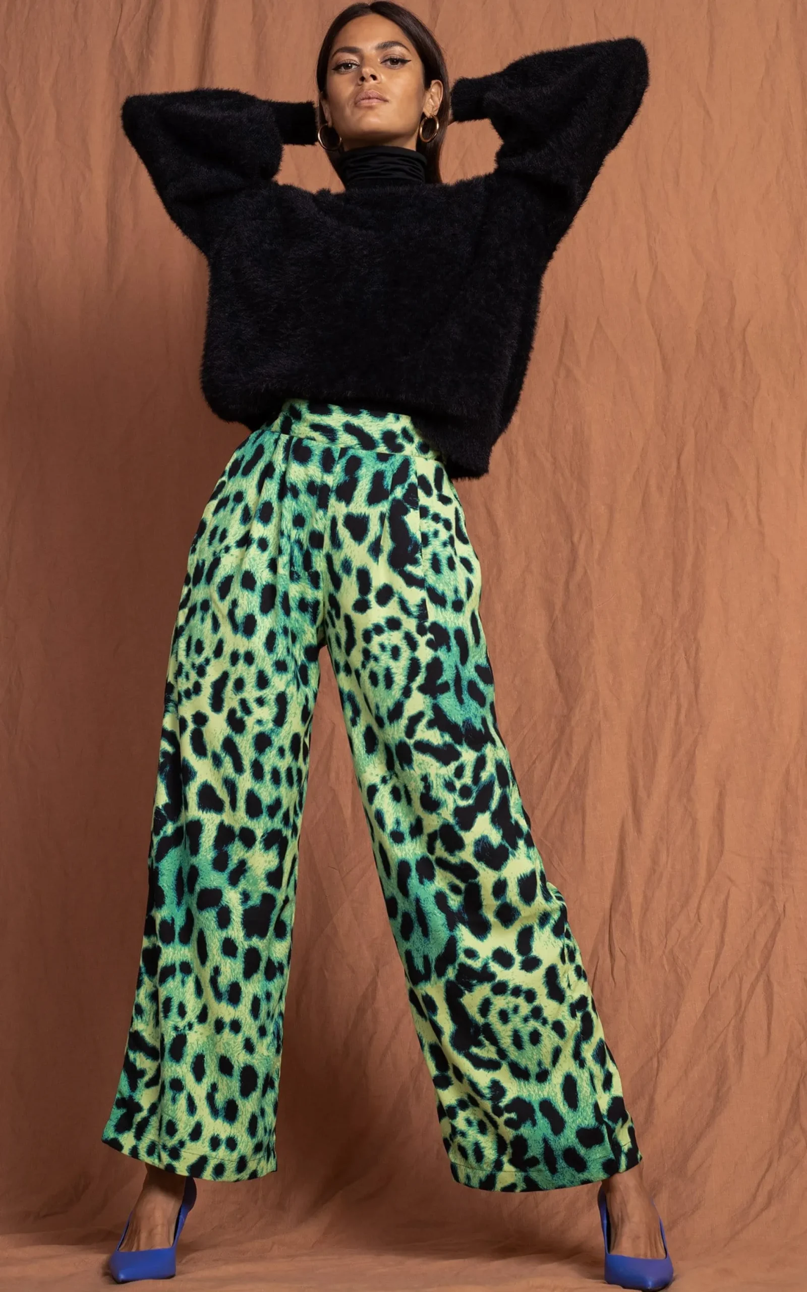 Joey Palazzo Trousers In Lime Leopard