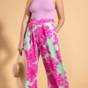 Joey Palazzo Trousers In Pink On Mint Bloom