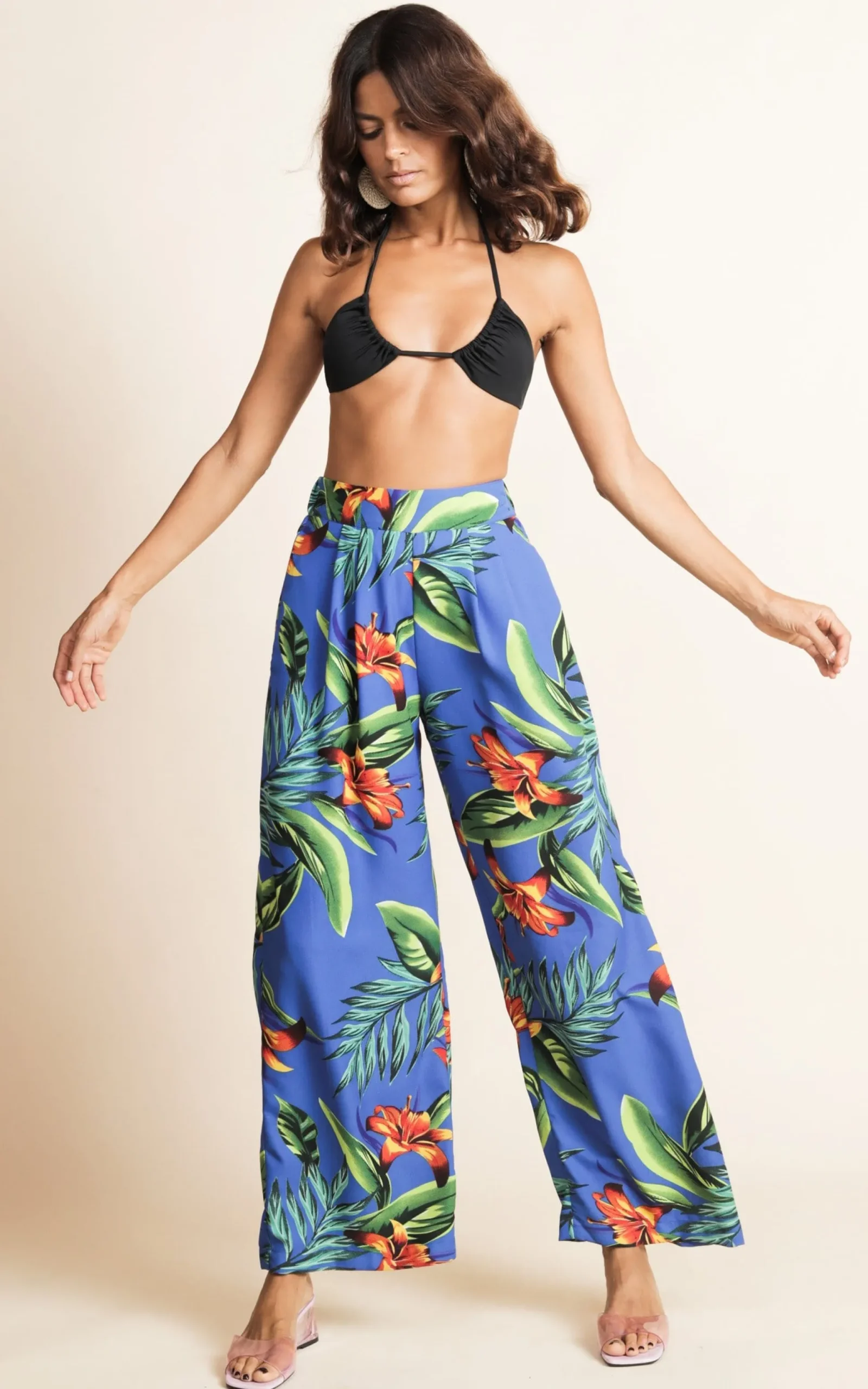 Joey Palazzo Trousers In Blue Tropical