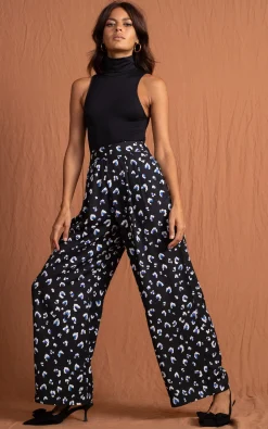 Joey Palazzo Trousers In Abstract White On Black Leopard
