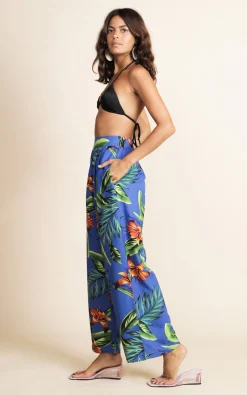 Joey Palazzo Trousers In Blue Tropical
