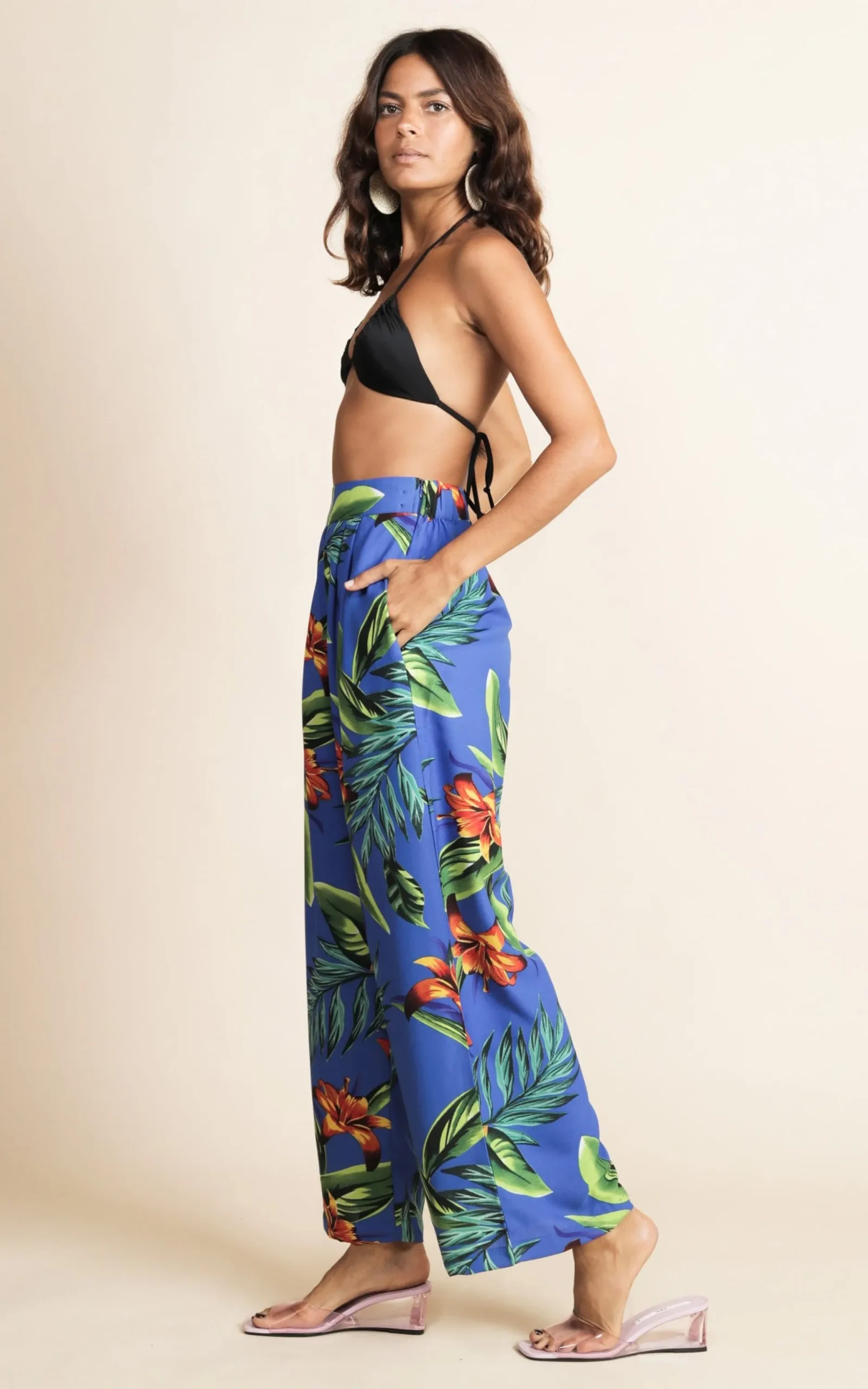 Joey Palazzo Trousers In Blue Tropical