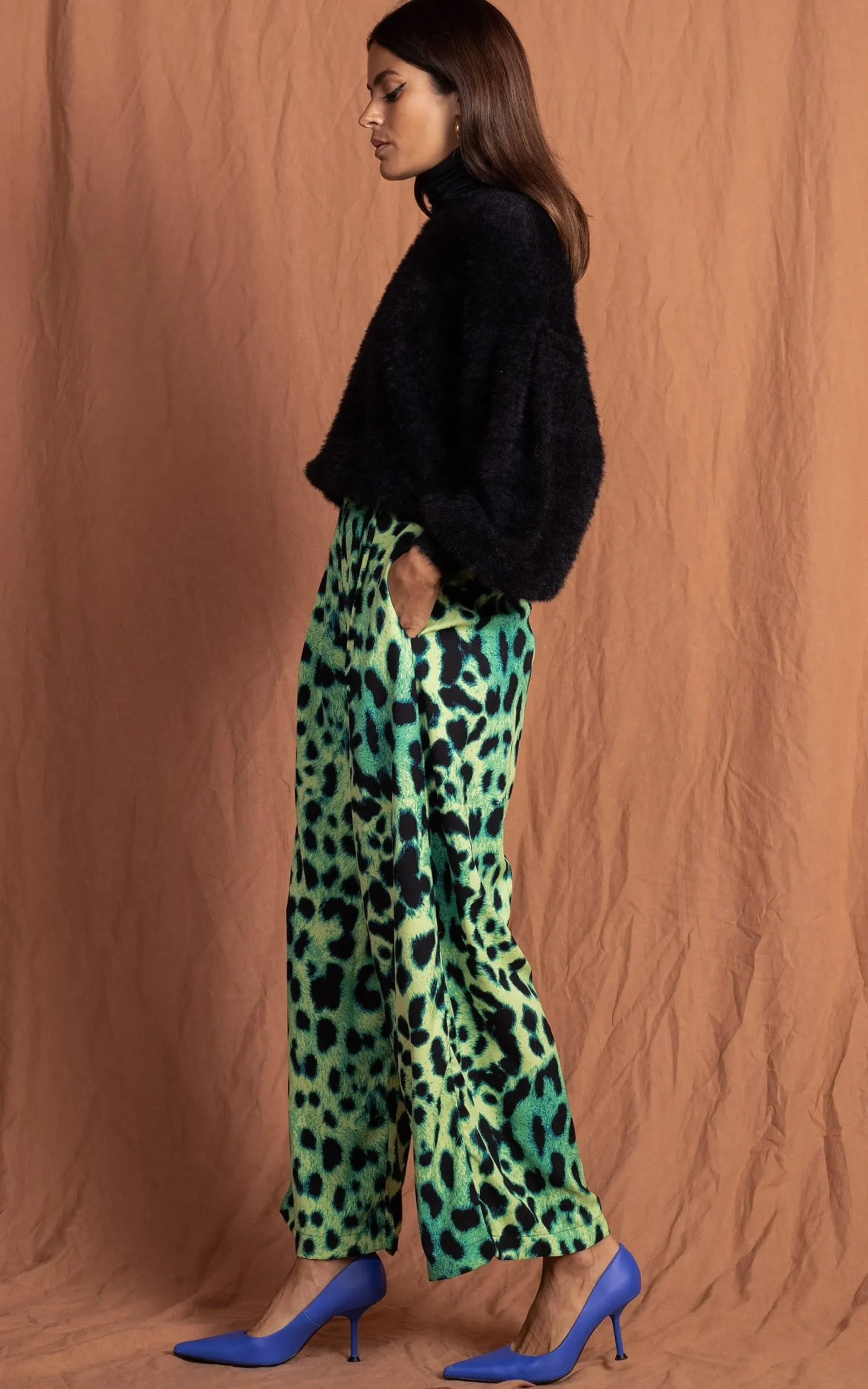 Joey Palazzo Trousers In Lime Leopard