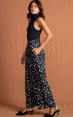 Joey Palazzo Trousers In Abstract White On Black Leopard