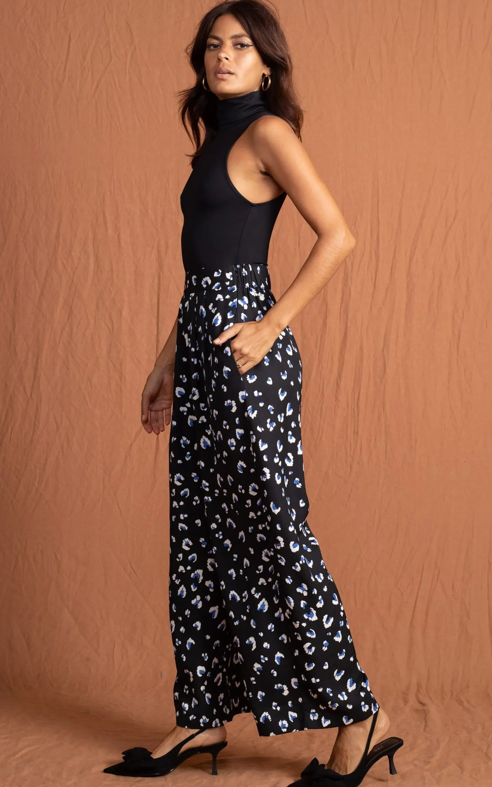 Joey Palazzo Trousers In Abstract White On Black Leopard