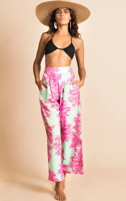 Joey Palazzo Trousers In Pink On Mint Bloom