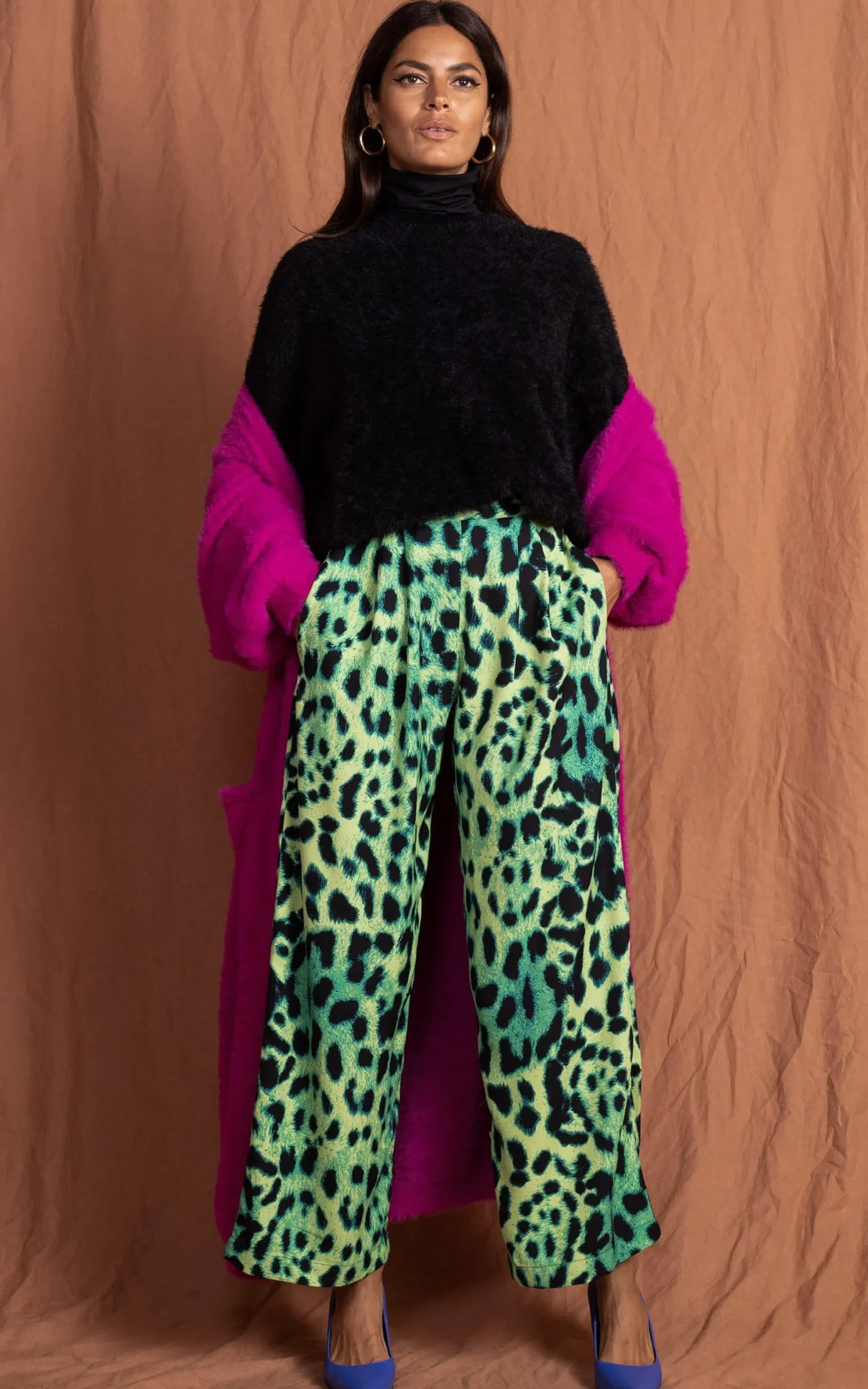 Joey Palazzo Trousers In Lime Leopard