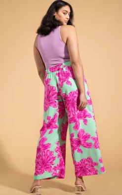 Joey Palazzo Trousers In Pink On Mint Bloom