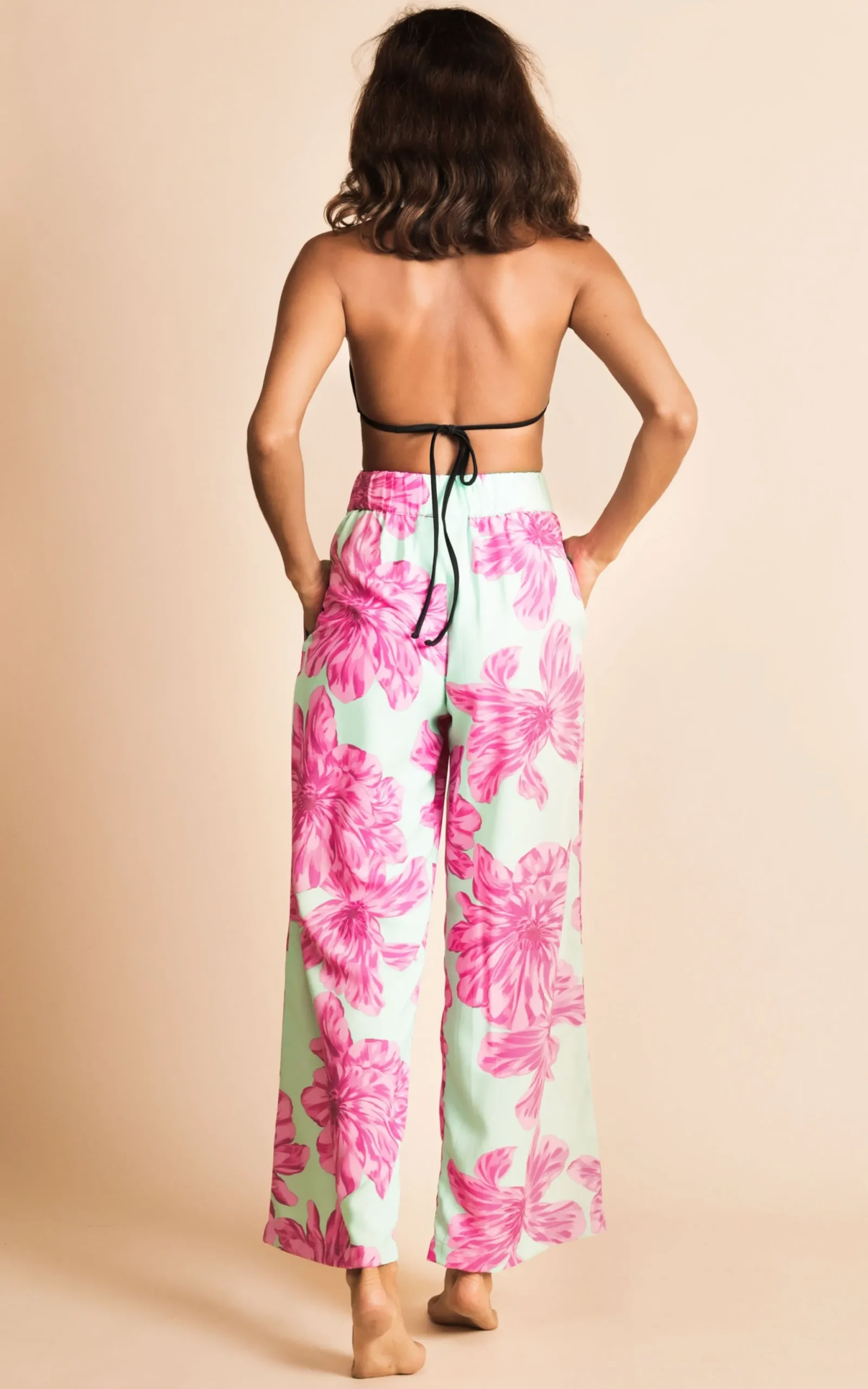 Joey Palazzo Trousers In Pink On Mint Bloom