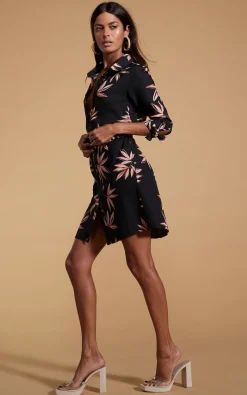 Jonah Mini Shirt Dress In Bamboo Black Base