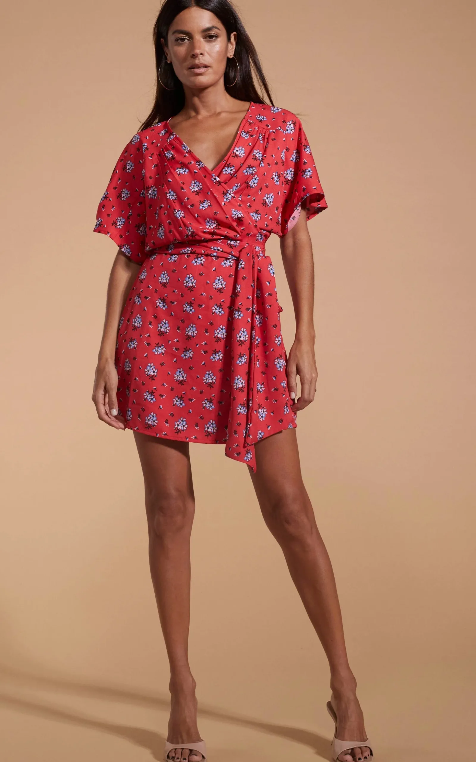 Kansas Mini Wrap Dress In Red Daisy