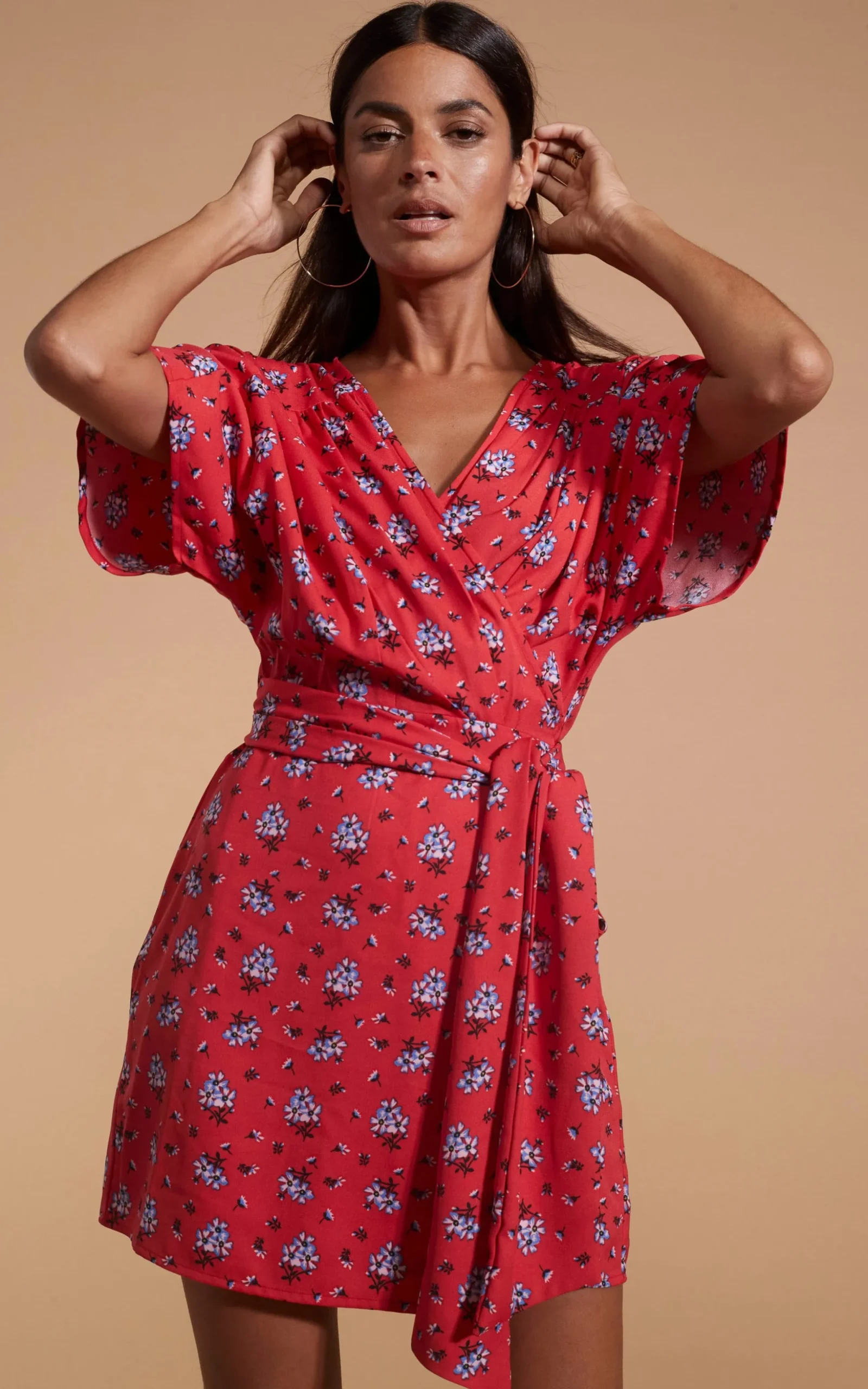 Kansas Mini Wrap Dress In Red Daisy