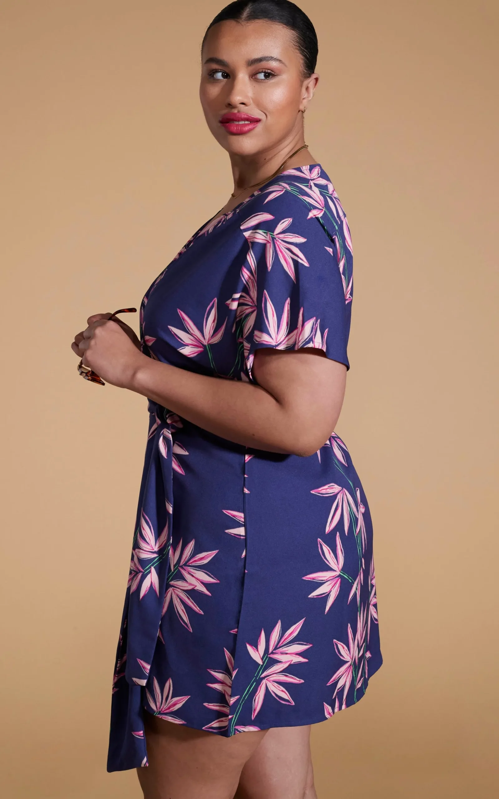 Kansas Mini Wrap Dress In Bamboo Navy Base-Extended Sizing