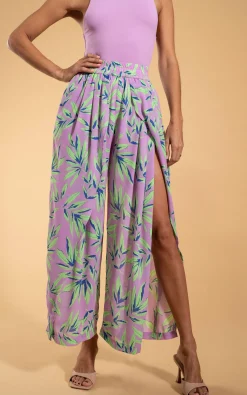 Kendari Split Leg Trousers In Tropic Mint On Pink