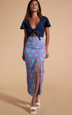 Lily Dress In Navy & Green On Purple Dot