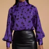 Margo Pintuck Blouse In Abstract Dot Black On Purple