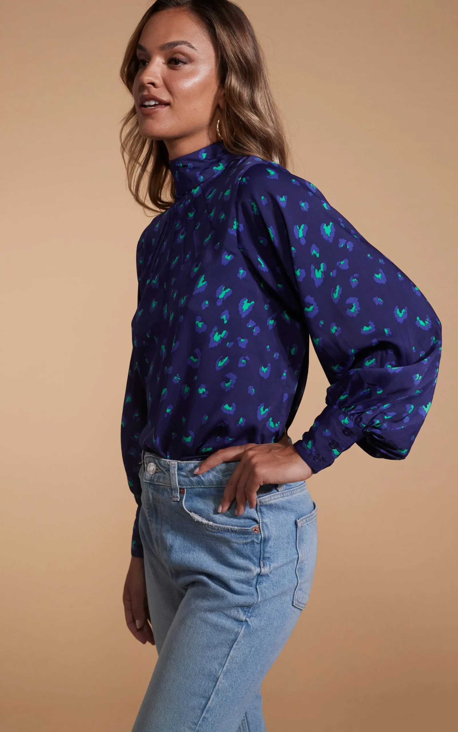 Margo Pintuck Blouse In Abstract Purple On Navy