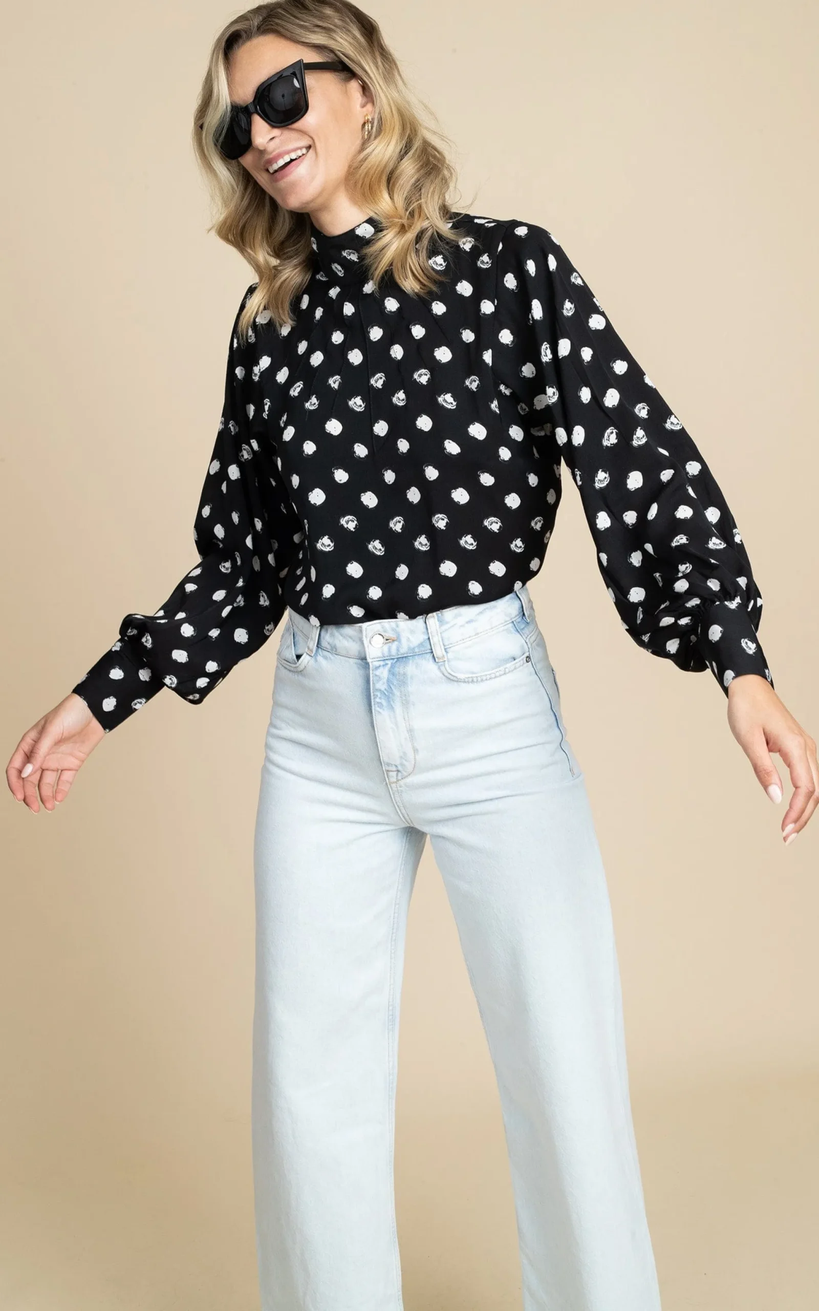 Margo Pintuck Blouse In Polka Dot