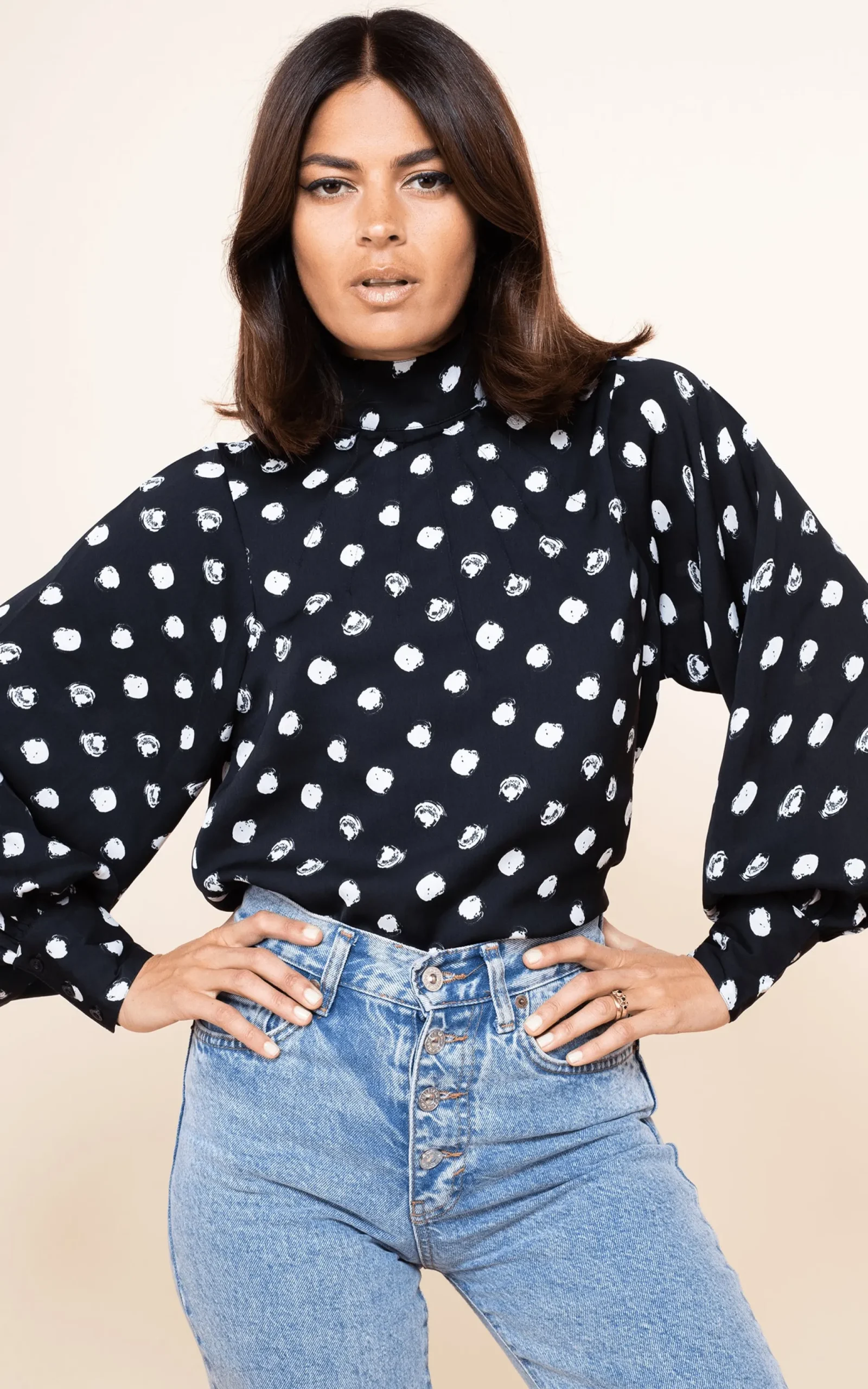 Margo Pintuck Blouse In Polka Dot