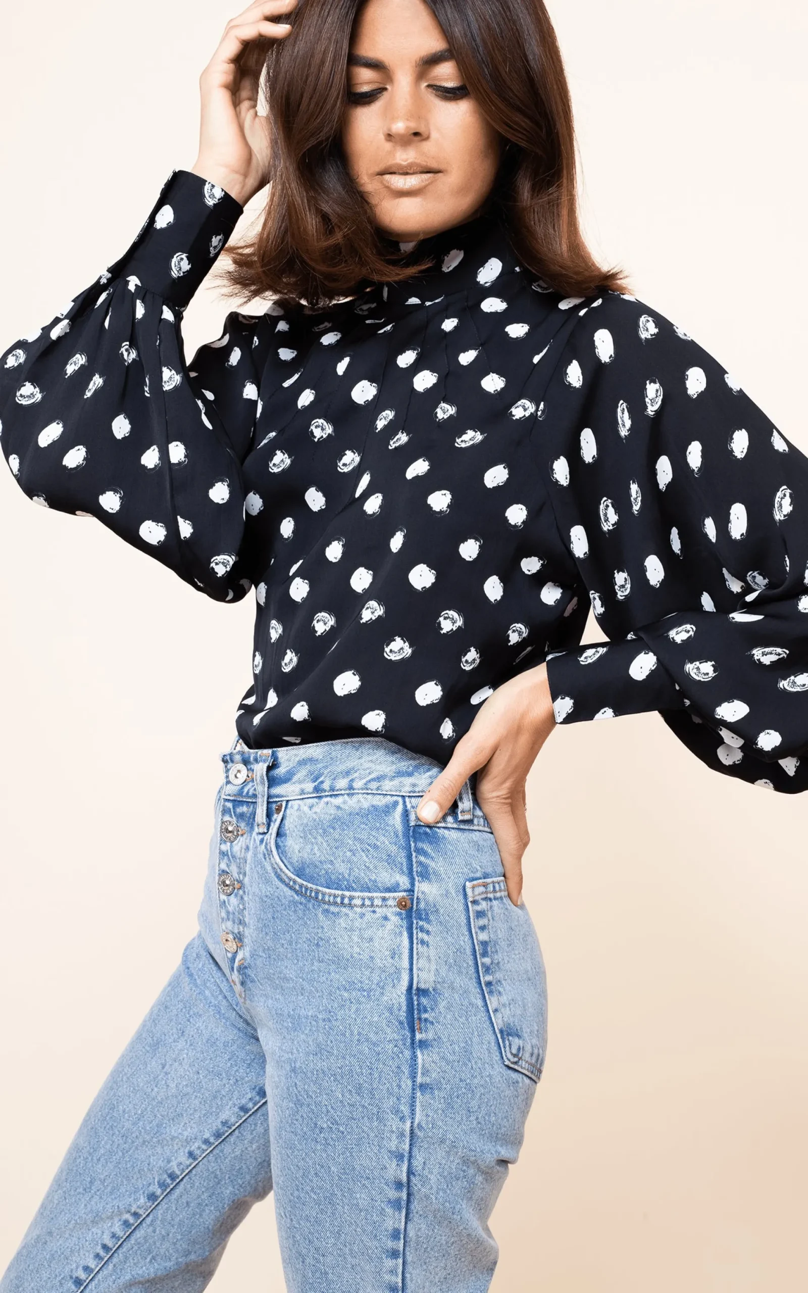 Margo Pintuck Blouse In Polka Dot