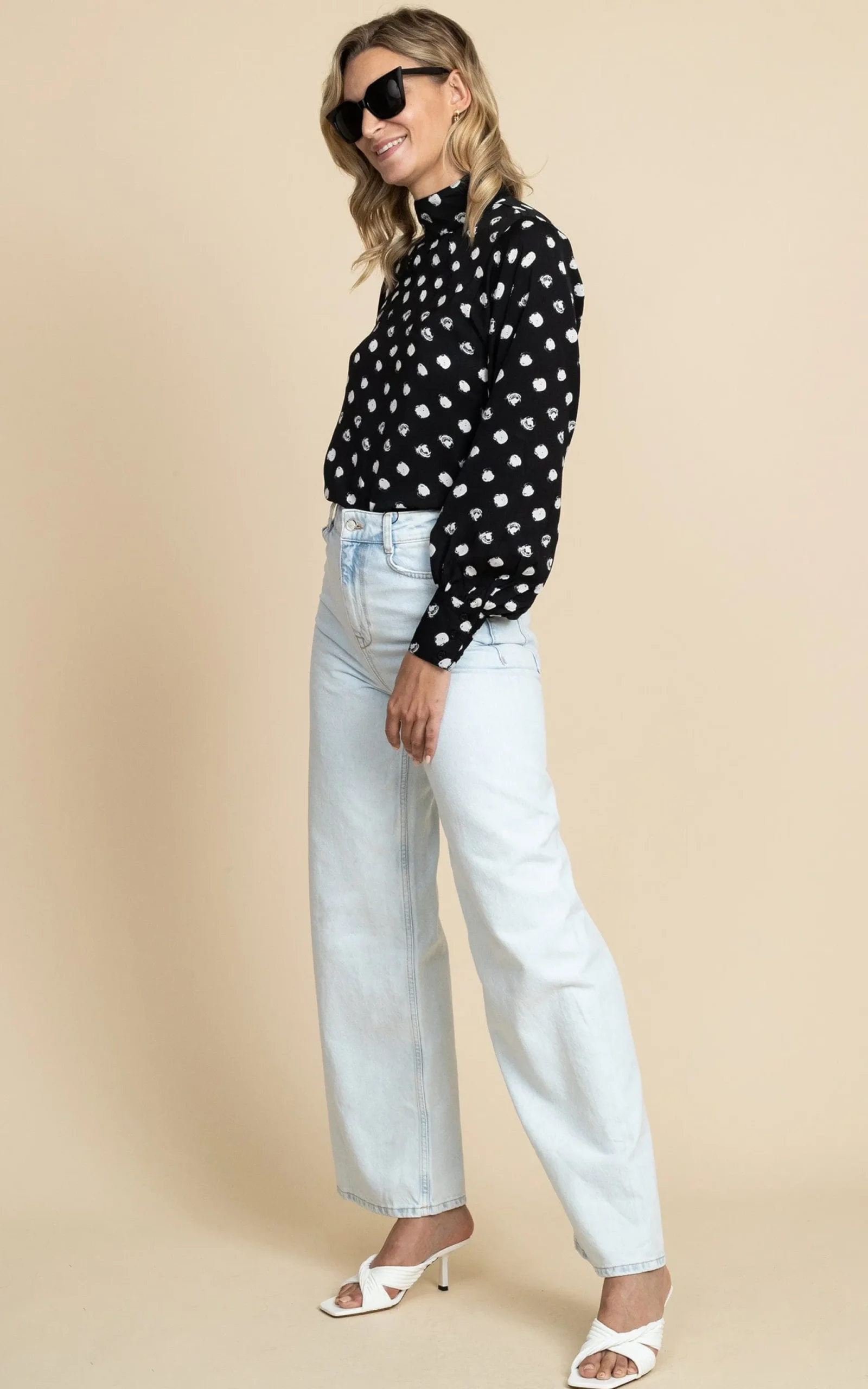 Margo Pintuck Blouse In Polka Dot