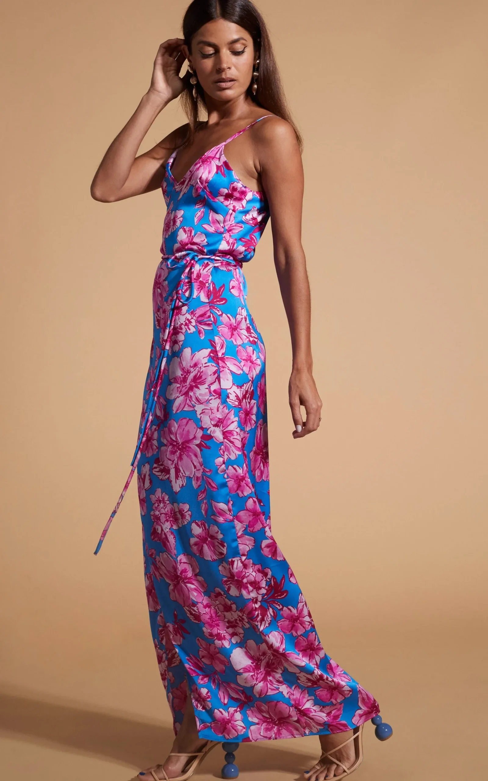 Mariah Wrap Dress In Pink & Blue Floral