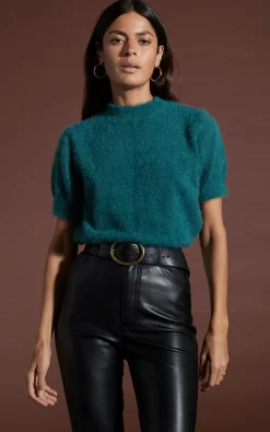 Millie Cropped Knit Top In Forest Green