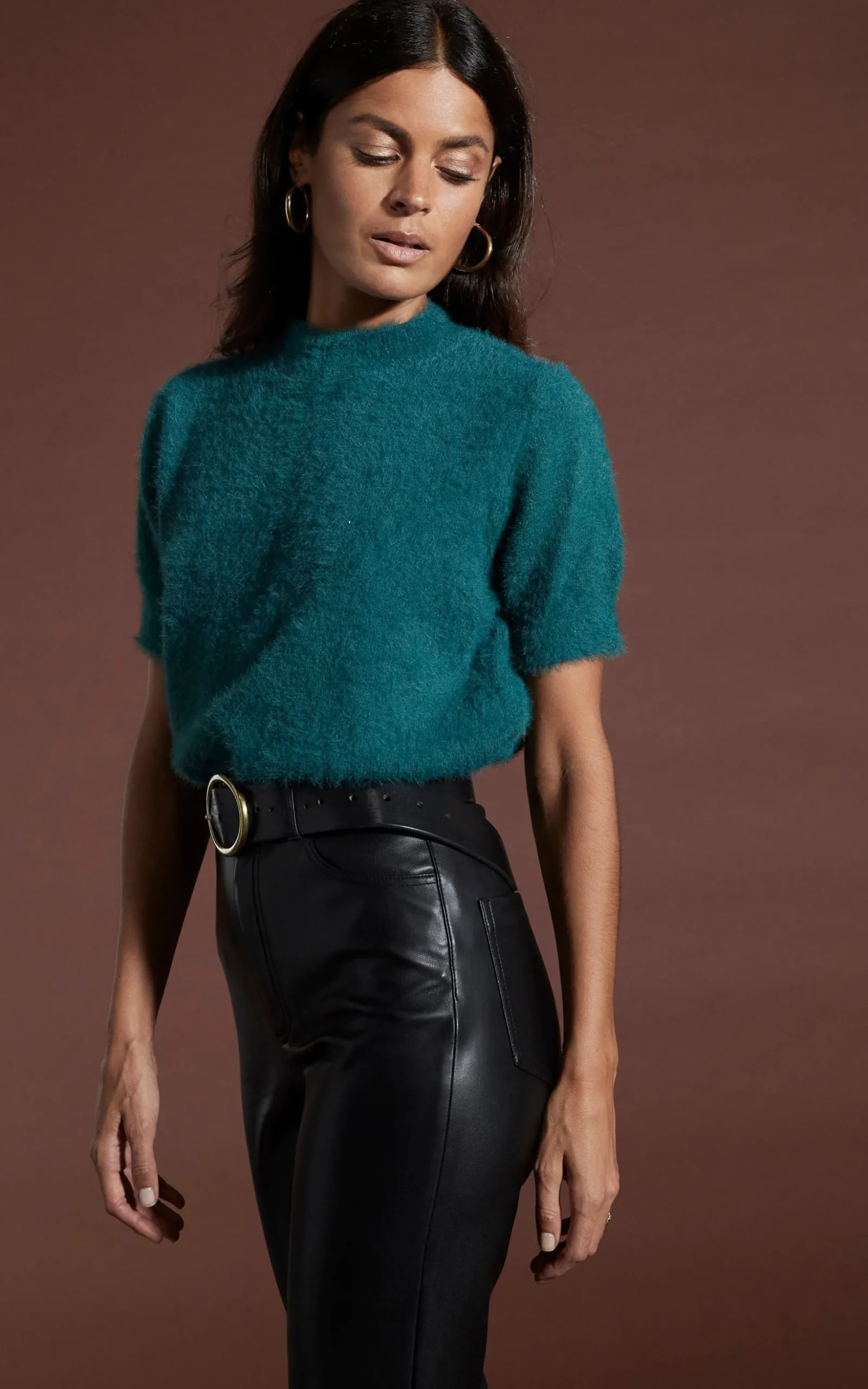 Millie Cropped Knit Top In Forest Green