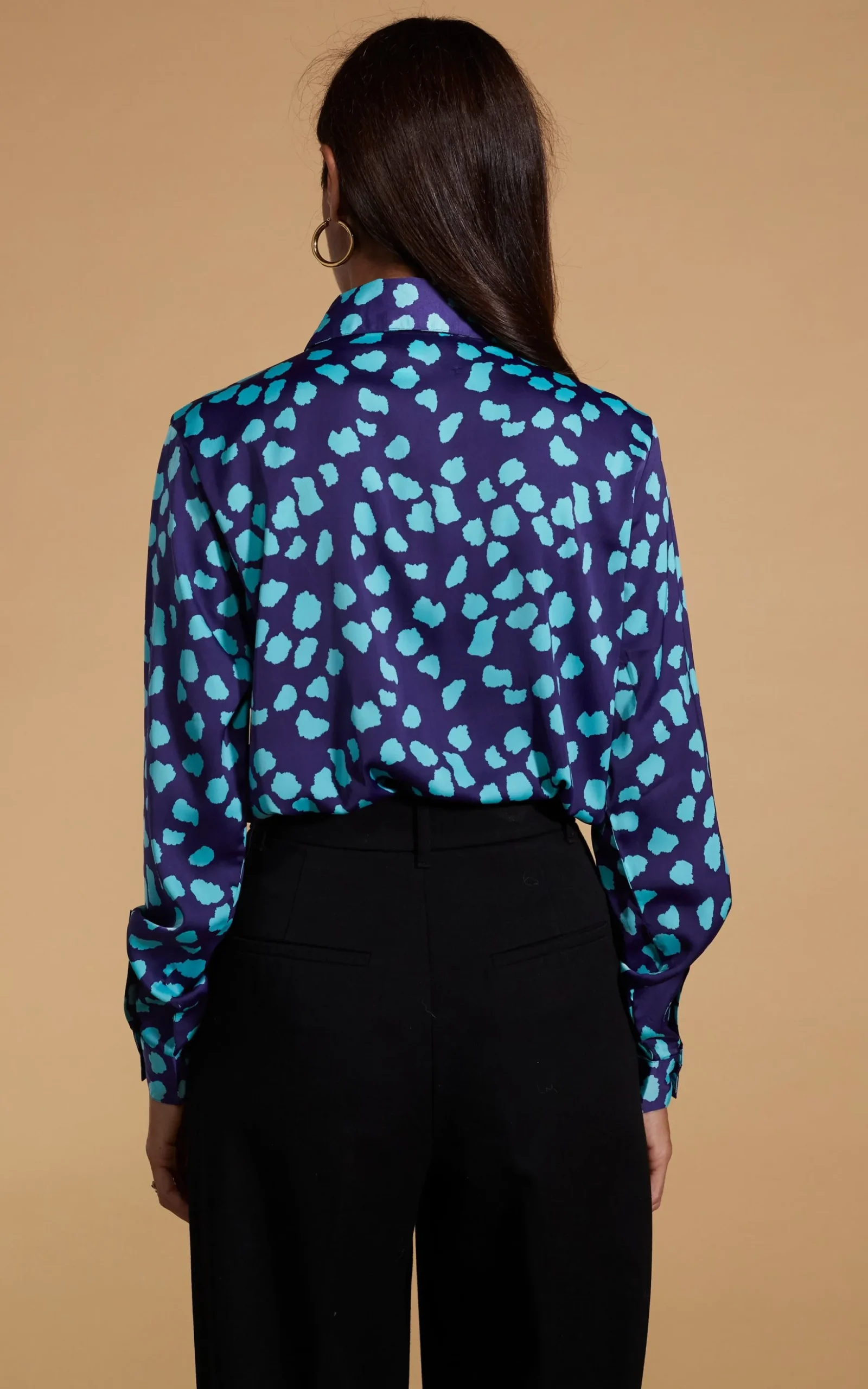 Nevada Satin Shirt In Ice Blue On Navy Cloud
