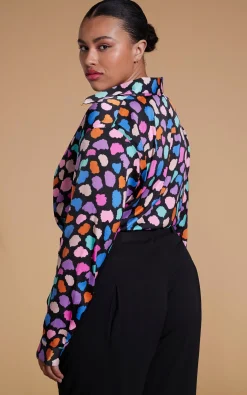 Nevada Satin Shirt In Multi Cloud-Extended Sizing