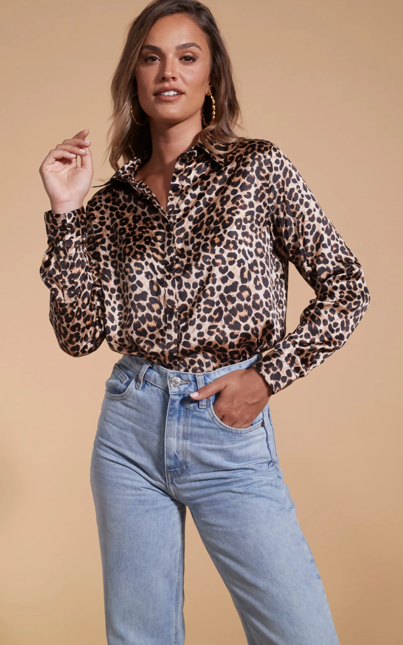 Nevada Satin Shirt In Rich Leopard