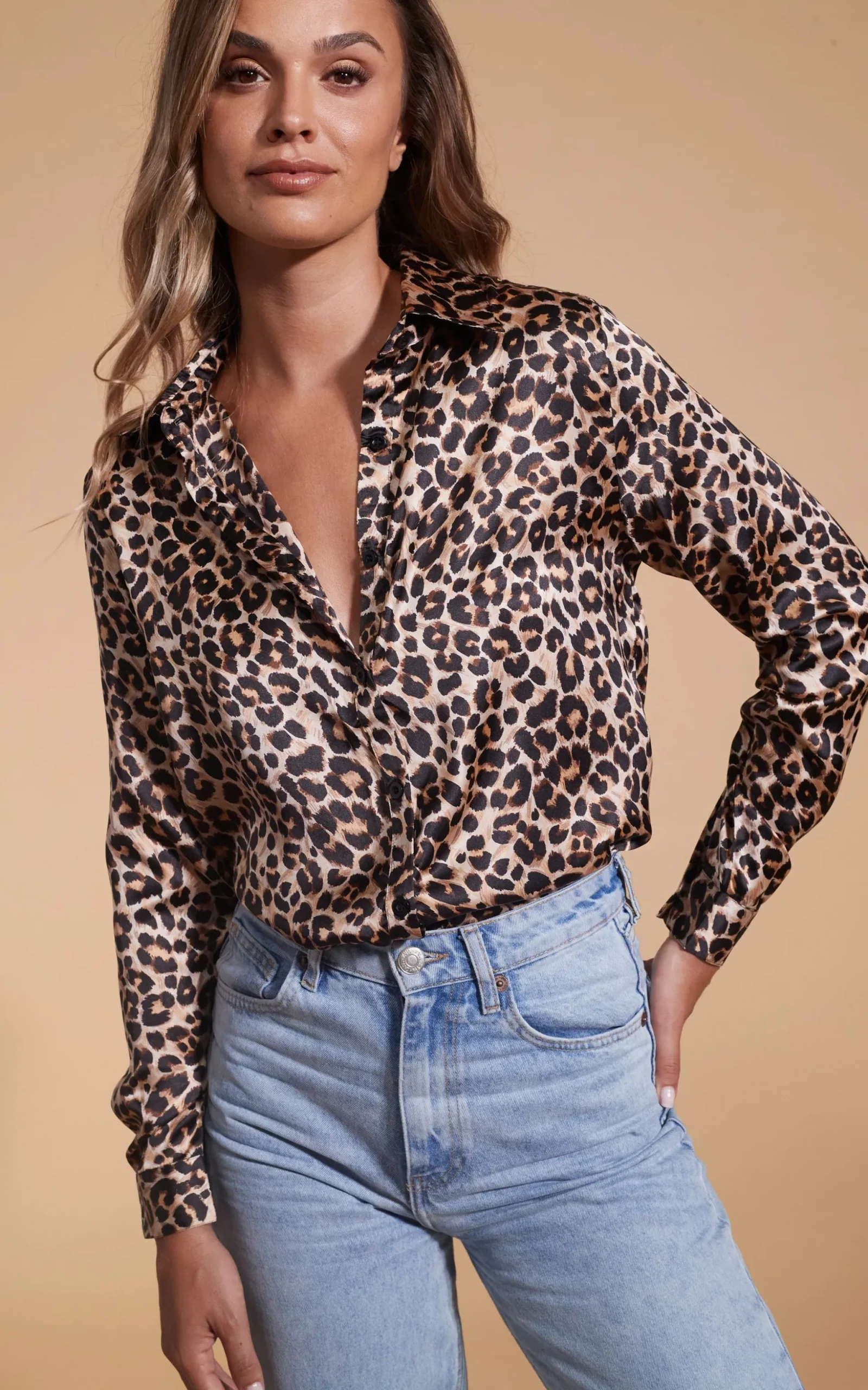 Nevada Satin Shirt In Rich Leopard
