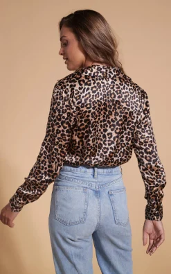 Nevada Satin Shirt In Rich Leopard