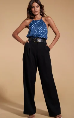 Nina Halter Cami Top In Abstract White On Navy
