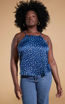 Nina Halter Cami Top In Abstract White On Navy