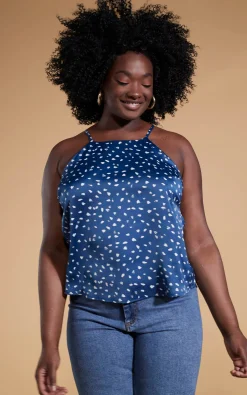 Nina Halter Cami Top In Abstract White On Navy