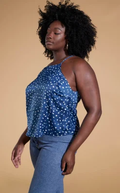Nina Halter Cami Top In Abstract White On Navy