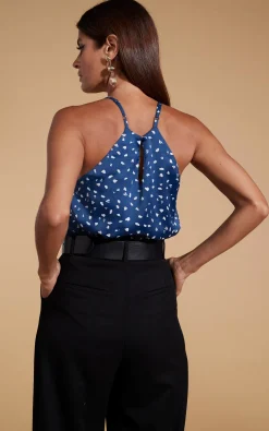 Nina Halter Cami Top In Abstract White On Navy