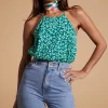 Nina Halter Cami Top In Green On Green Leopard