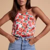 Nina Halter Cami Top In Hibiscus Red Orange On White