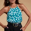Nina Halter Cami Top In White On Green Cloud