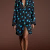 Nyx Satin Nightshirt In Polka Dot Blue On Black