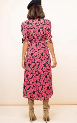 Olivera Midi Dress In Hibiscus Pink On Black