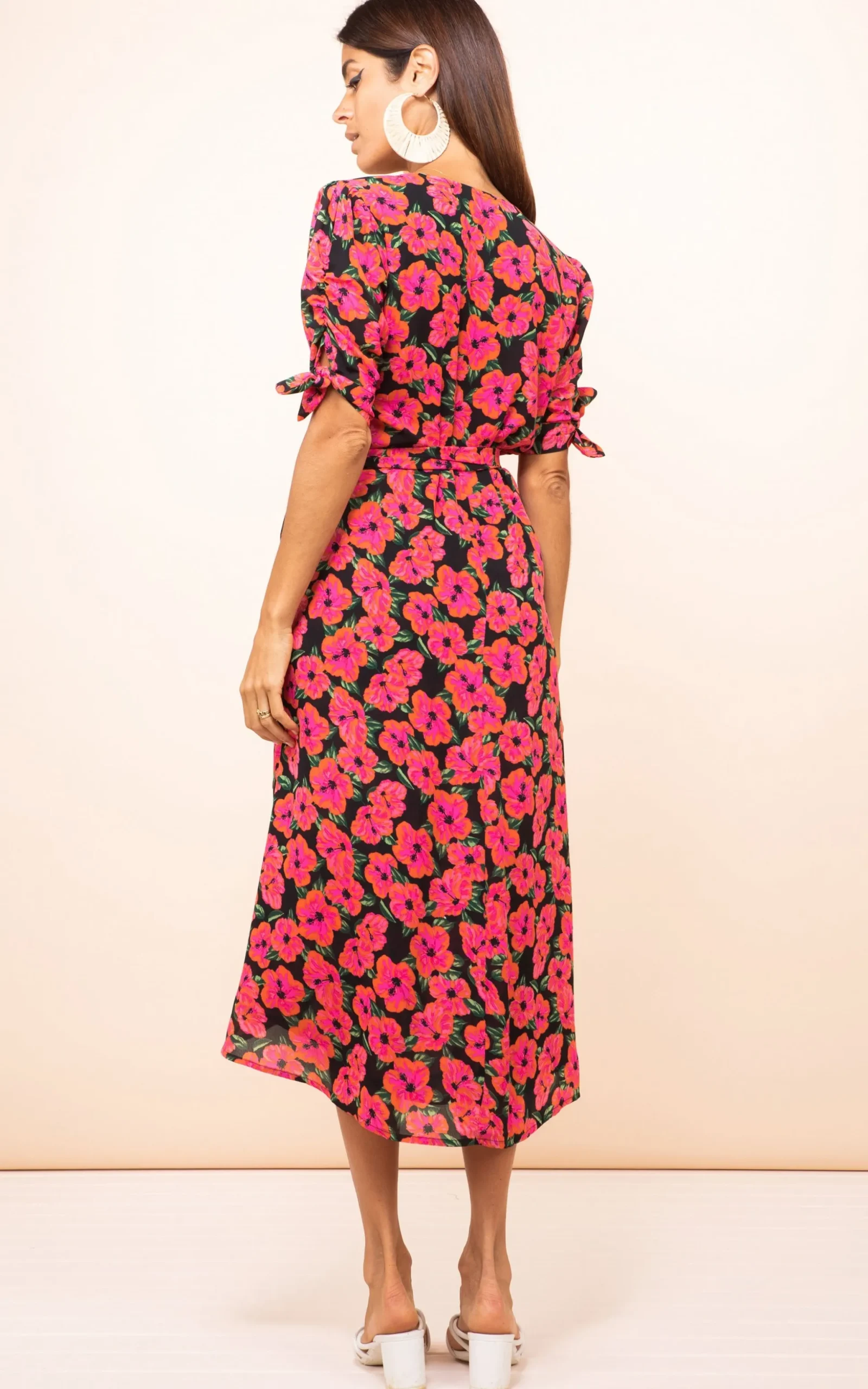 Olivera Midi Dress In Hibiscus Pink On Black