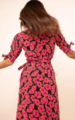 Olivera Midi Dress In Hibiscus Pink On Black